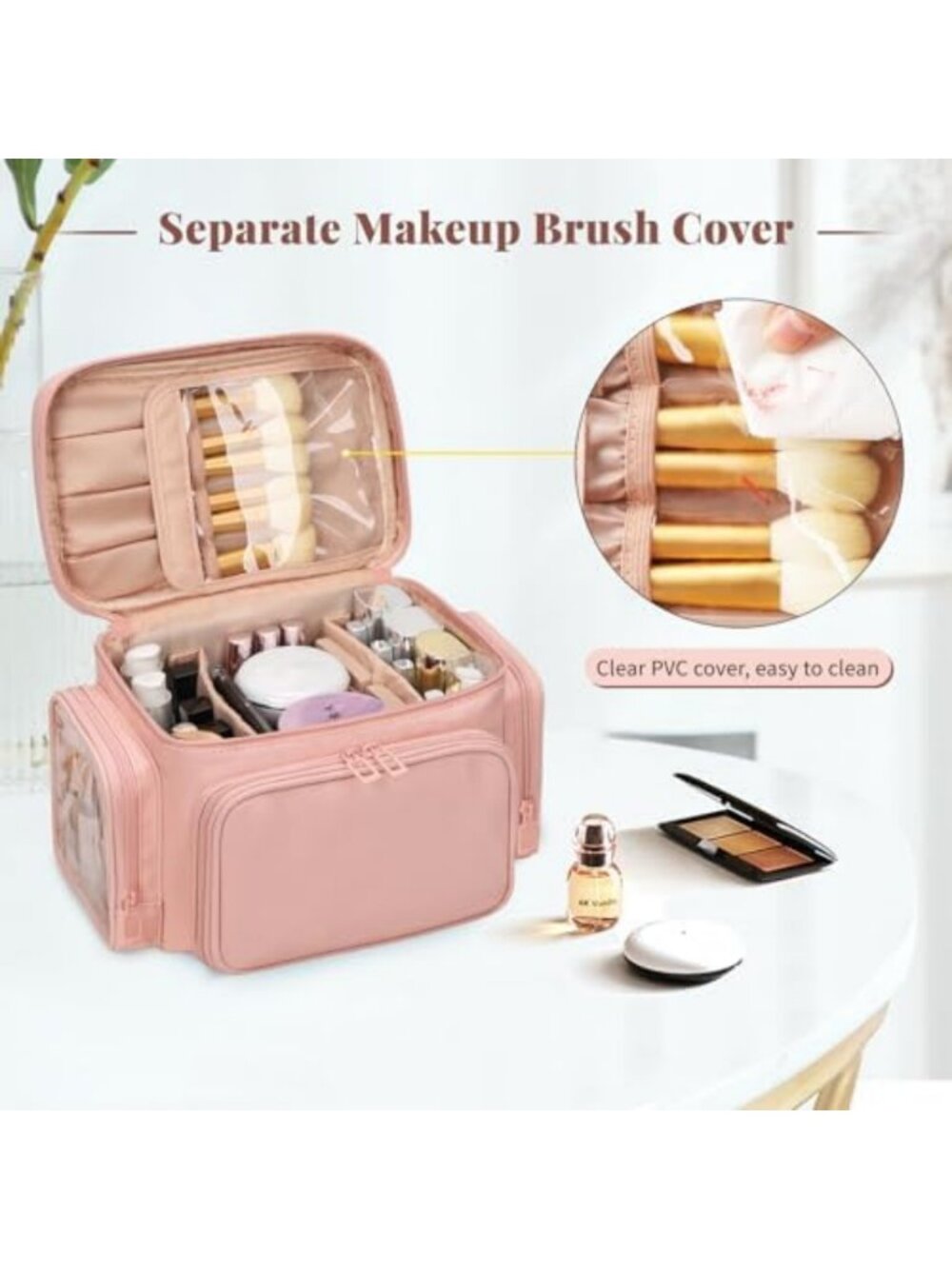 Spacious Pink Travel Makeup Bag for Girls - Stylish Cosmetic Organizer - Picture 4 of 6